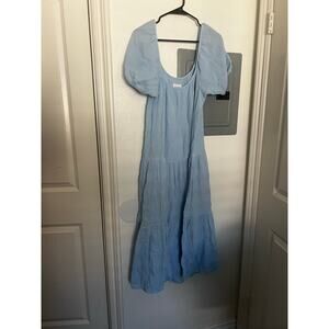 HONORINE Pamela Tiered Cotton Gauzy Midi Dress in Baby Blue